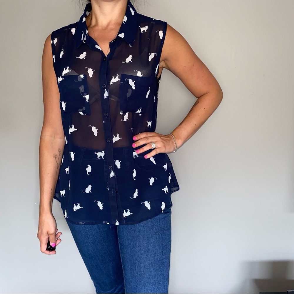Shear - Cat Print - Sleeveless Shirt